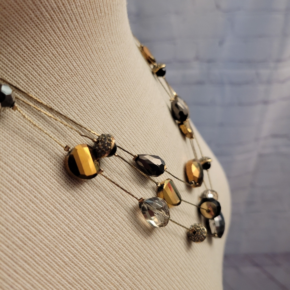 Layered Multicolored Metalic Glass Beaded Necklace - Picture 2 of 4
